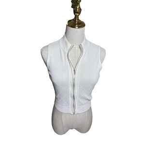 Bebe Crop Top Woman's Small White Diamond Texture Zip Up Vest Y2K McBling Preppy